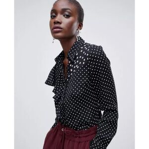 FINERY Polka Dot Buttoned Blouse Black White (US 2)